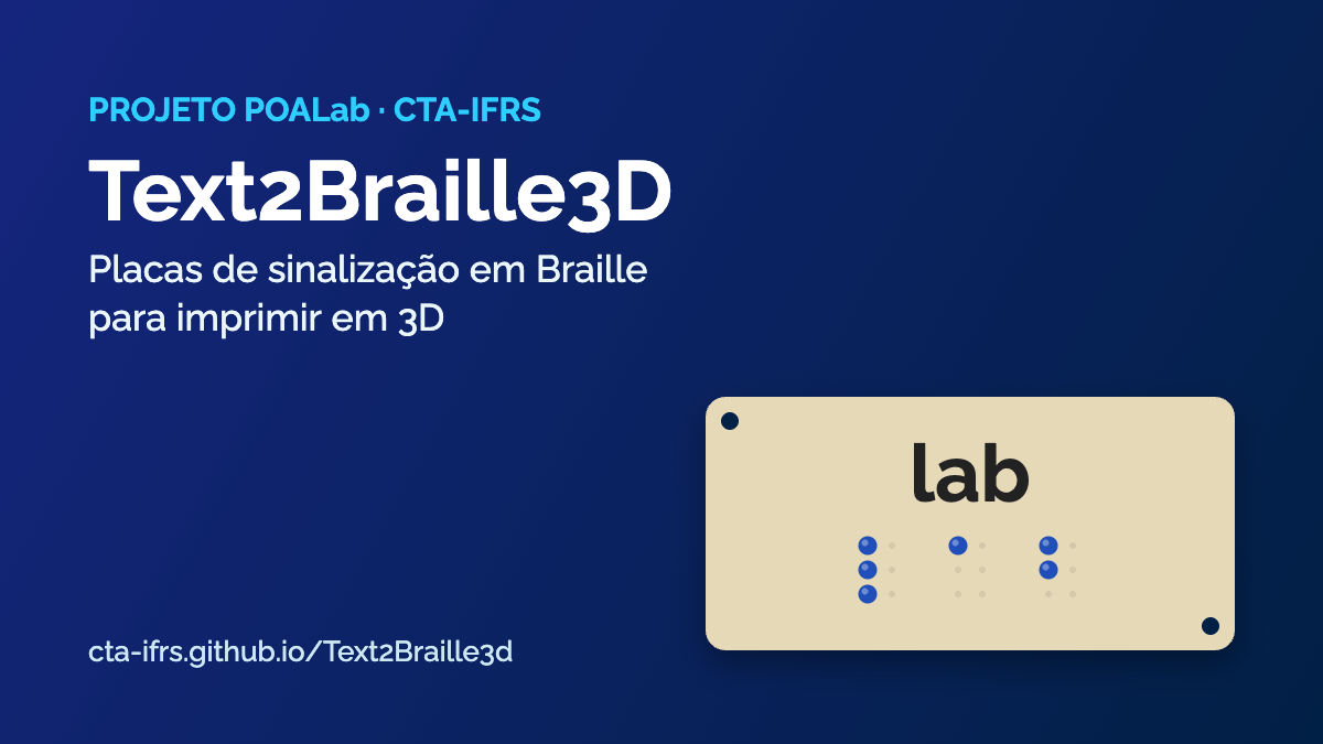Ilustração de uma placa bege com a palavra "lab" em letras e, abaixo, em pontos Braille azuis.